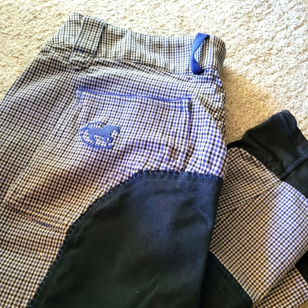 Piper full seat breeches size 34 plaid/ navy/black